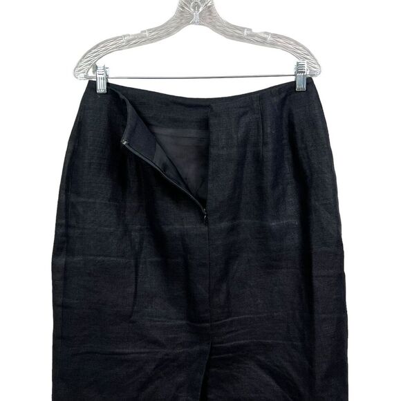 Scaasi Neiman Marcus Womens Linen Skirt Flat‎ Front Lined Vented Zip Black Sz 12 - Picture 5 of 6